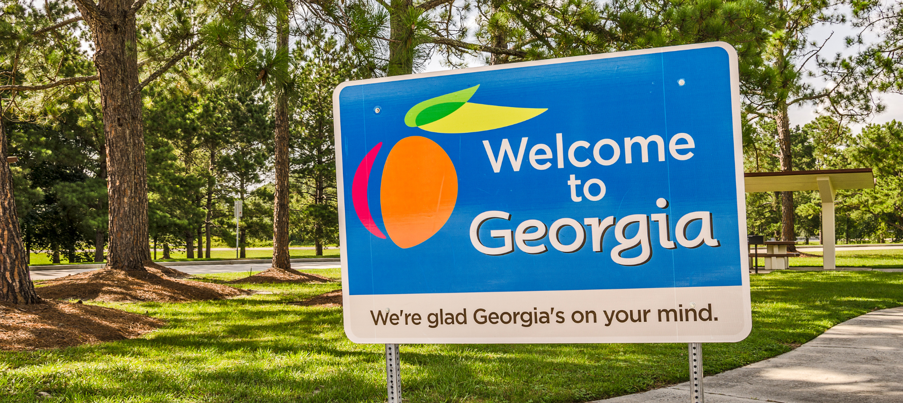 Welcome to Georgia sign with a peach