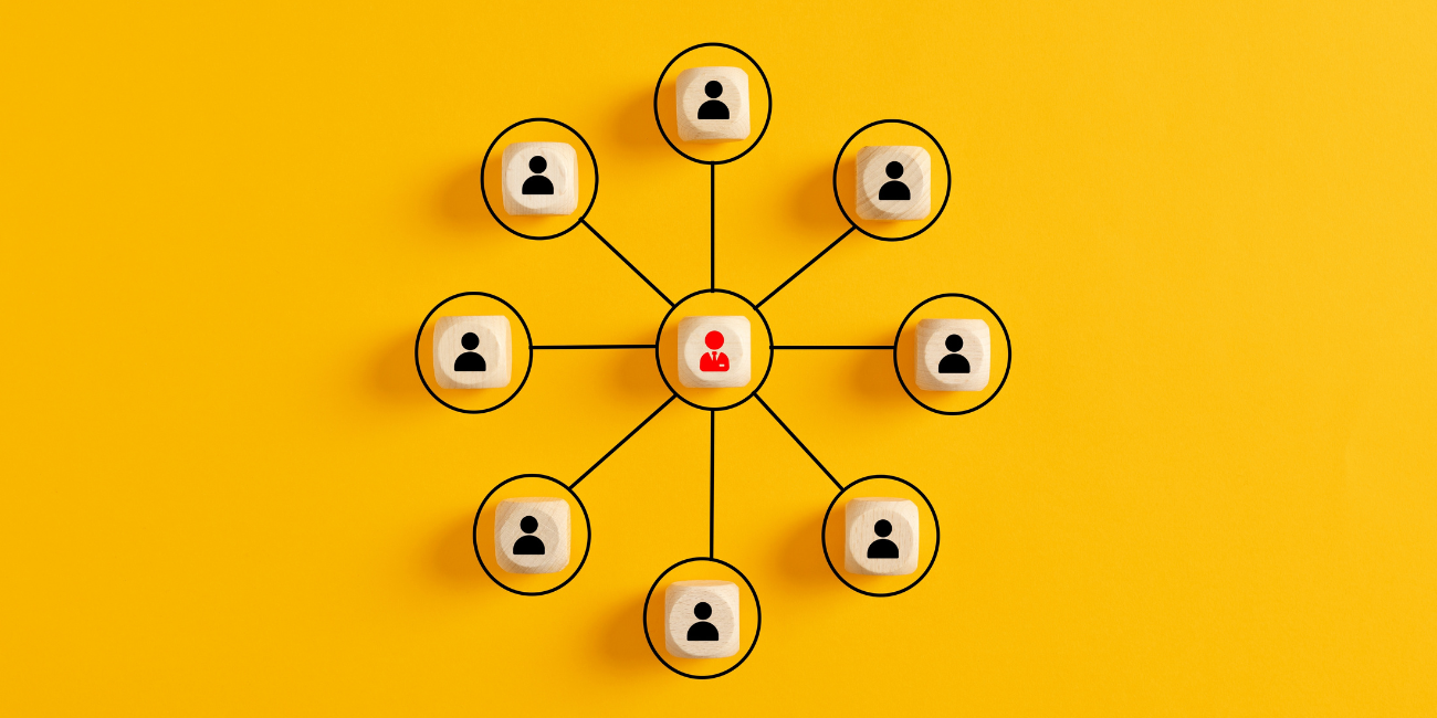 Organizational structure on a yellow background